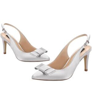 ERIJUNOR Pointy Toe Pumps Mid Heels Slingback Satin Shoes Wedding Evening Size 7